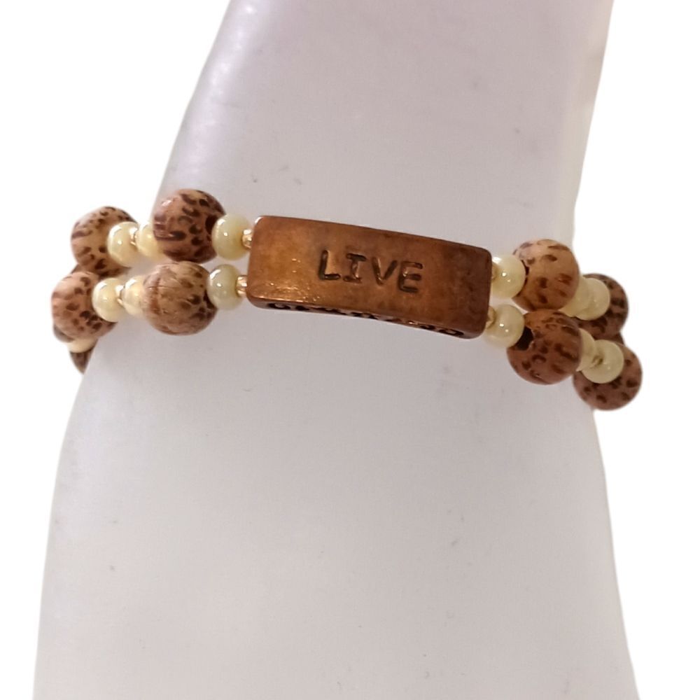 LIVE Beaded Bracelet Memory Wire Adjusts Bangle Cross Religious Inspirational - Picture 10 of 16